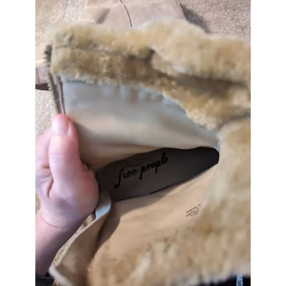 free people fable faux fur shearling suede boots sz 39 euc tan